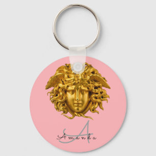 Chic French Gold Medusa Mask Blush Pink Keychain