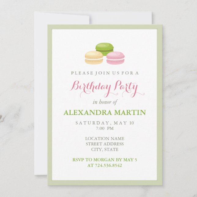 Chic French Macaron Birthday Party Invitation (Front)