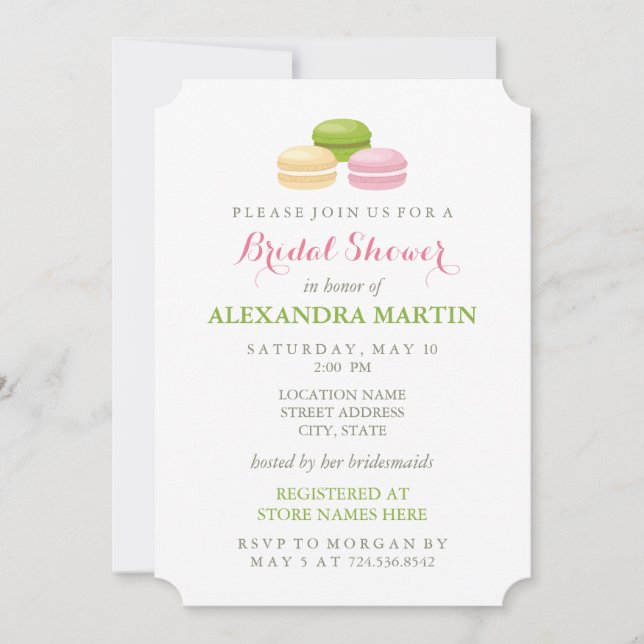 Chic French Macaron Bridal Shower Invitation (Front)