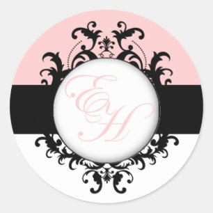 Chic French Monograms Damask Pink Labels