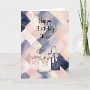 Chic French Pink Blue Gift Bags Bow Birthday Card