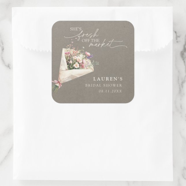 Chic Fresh Off the Market Floral Farmer's Market Square Sticker (Bag)