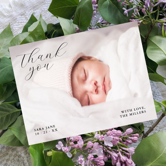 Chic Full Custom Photo Baby Shower Thank You Postcard (Creator Uploaded)