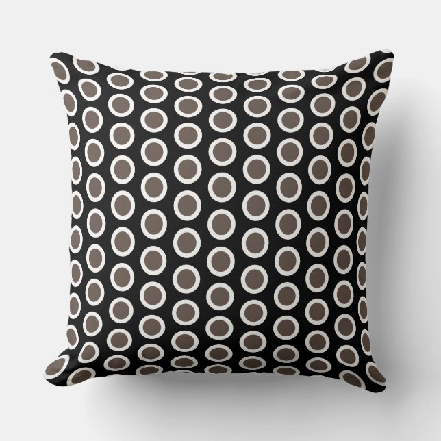 Chic Fun Black White Soft Brown Circles Pattern Cushion (Front)
