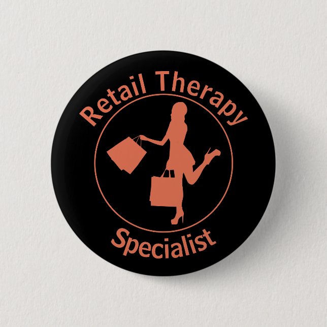 Chic Fun Orange 'Retail Therapist' Button (Front)