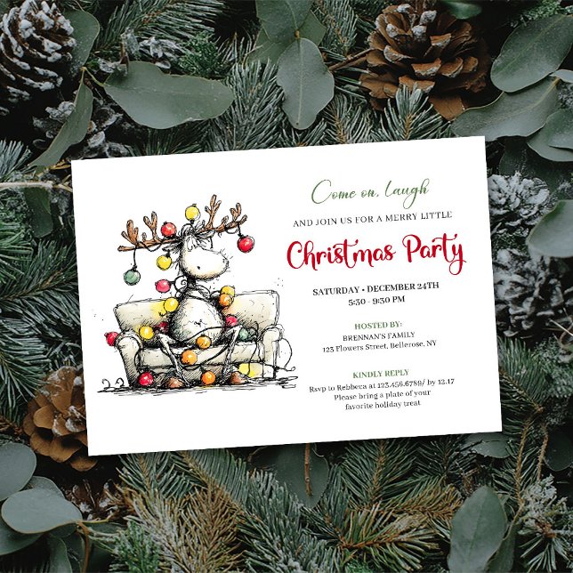 Chic Funny Reindeer Christmas Party Invitation (Chic Funny Reindeer Christmas Party Invitation)