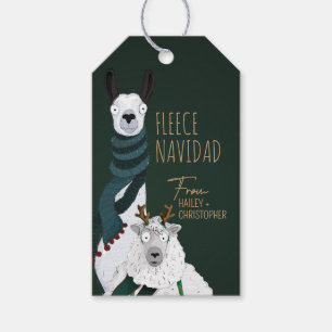 Chic Funny Sheep & Llama Fleece Navidad Dark Green Gift Tags