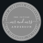Chic Future Mr Mrs Return Address Dark Grey Classic Round Sticker<br><div class="desc">Chic, modern and simple wedding return address classic round sticker with the text the future Mr and Mrs in off-black elegant script on a dark grey background. Simply add your name and address. Exclusively designed for you by Happy Dolphin Studio. If you need any help or matching products please contact...</div>