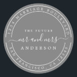 Chic Future Mr Mrs Return Address Dark Grey Classic Round Sticker<br><div class="desc">Chic, modern and simple wedding return address classic round sticker with the text the future Mr and Mrs in off-black elegant script on a dark grey background. Simply add your name and address. Exclusively designed for you by Happy Dolphin Studio. If you need any help or matching products please contact...</div>