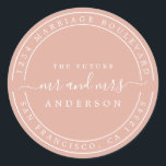 Chic Future Mr Mrs Return Address Dusty Pink Classic Round Sticker<br><div class="desc">Chic, modern and simple wedding return address classic round sticker with the text the future Mr and Mrs in off-black elegant script on a dusty pink background. Simply add your name and address. Exclusively designed for you by Happy Dolphin Studio. If you need any help or matching products please contact...</div>