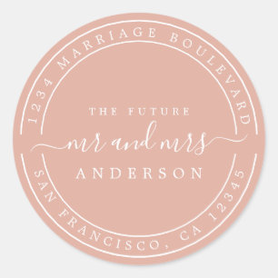 Chic Future Mr Mrs Return Address Dusty Pink Classic Round Sticker