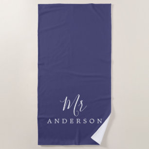 Chic Future Mr Navy Blue Monogram Beach Towel