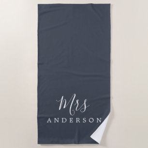 Chic Future Mrs Dark Blue Monogram Beach Towel