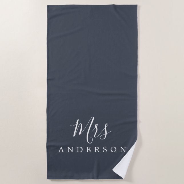 Chic Future Mrs Dark Blue Monogram Beach Towel (Front)