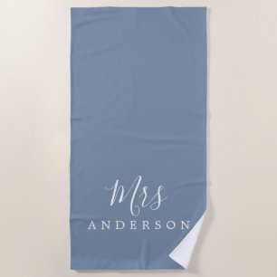 Chic Future Mrs Faded Denim Blue Monogram Beach Towel