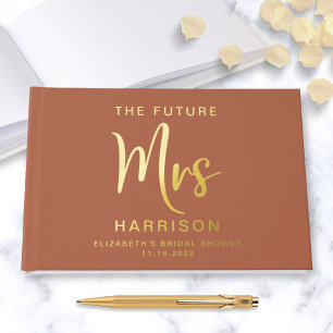 Chic Future Mrs Gold Foil Terracotta Bridal Shower Guest Book