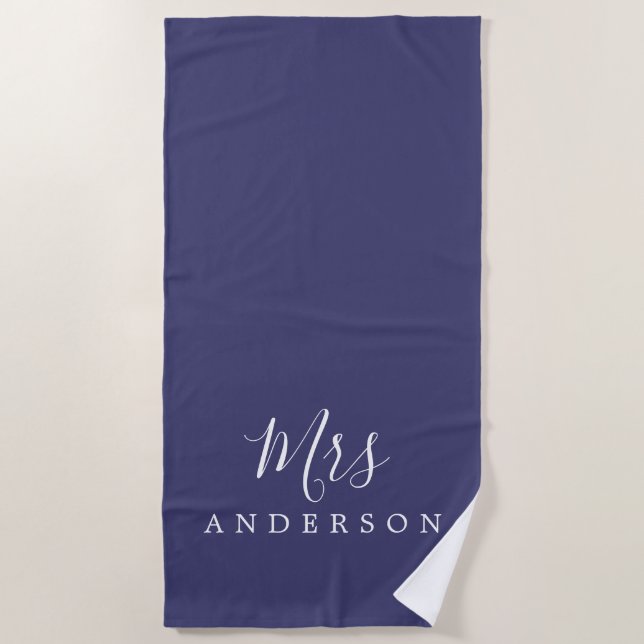 Chic Future Mrs Navy Blue Monogram Beach Towel (Front)