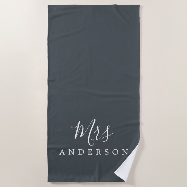 Chic Future Mrs Off-Black Monogram Beach Towel (Front)