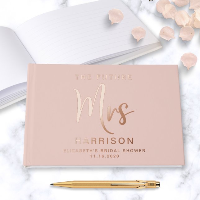 Chic Future Mrs Rose Gold Foil Pink Bridal Shower Guest Book (Creator Uploaded)