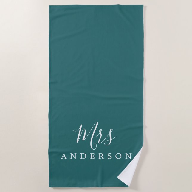 Chic Future Mrs Teal Green Monogram Beach Towel (Front)