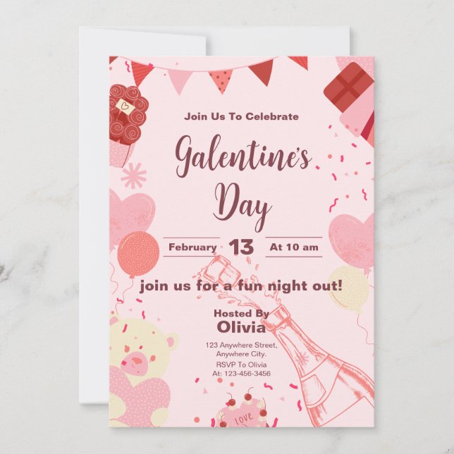 Chic Galentine's Day Celebration Invitation card (Front)