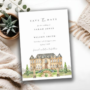 Chic Garden Chateau Watercolor Save The Date Card