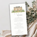 Chic Garden Chateau Watercolor Wedding Menu Card<br><div class="desc">Rustic Watercolor French Chateau / English Manor Theme Collection.- it's an elegant script watercolor Illustration of Chateau with classic garden,  Perfect for your Country destination wedding & parties. It’s very easy to customise,  with your personal details. If you need any other matching product or customisation,  kindly message via Zazzle.</div>