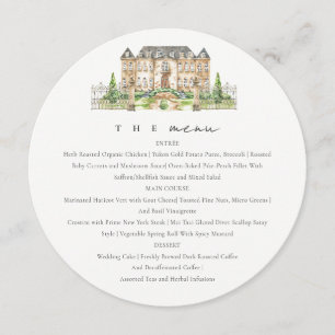 Chic Garden Chateau Watercolor Wedding Menu Card