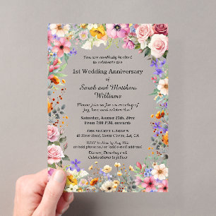Chic Garden Flowers 1st Wedding Anniversary Acrylic Invitations