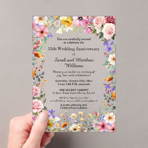 Chic Garden Flowers 35th Wedding Anniversary Acrylic Invitations