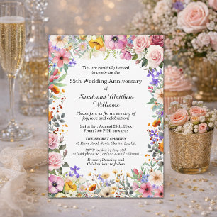 Chic Garden Flowers 55th Wedding Anniversary Invitation