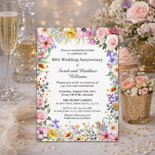 Chic Garden Flowers 60th Wedding Anniversary Invitation