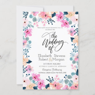 Chic Garden Pink Flowers Wedding Invitation