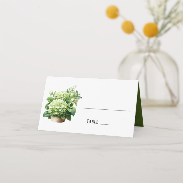 Chic Geen Hydrangea Butterfly Wedding  Place Card (Front)