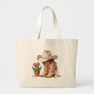 Chic Gen Z Western Boho Cowgirl Fashion Accessory Large Tote Bag