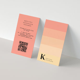 Chic Gentle Peach Ombre Classic Monogram QR Code Business Card