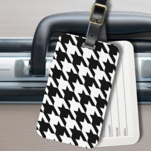 chic geometric black and white houndstooth pattern luggage tag