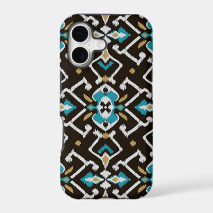Chic geometric black teal ikat tribal pattern