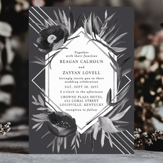 Chic Geometric Floral Monochrome Elegant Wedding Invitation (Creator Uploaded)