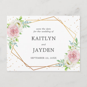 Chic Geometric Gold Foil Floral Save The Date Announcement Postcard