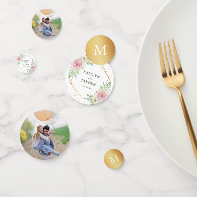 Chic Geometric Gold Foil Floral Wedding Confetti (Group)