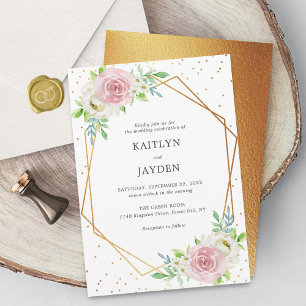 Chic Geometric Gold Foil Floral Wedding Invitation