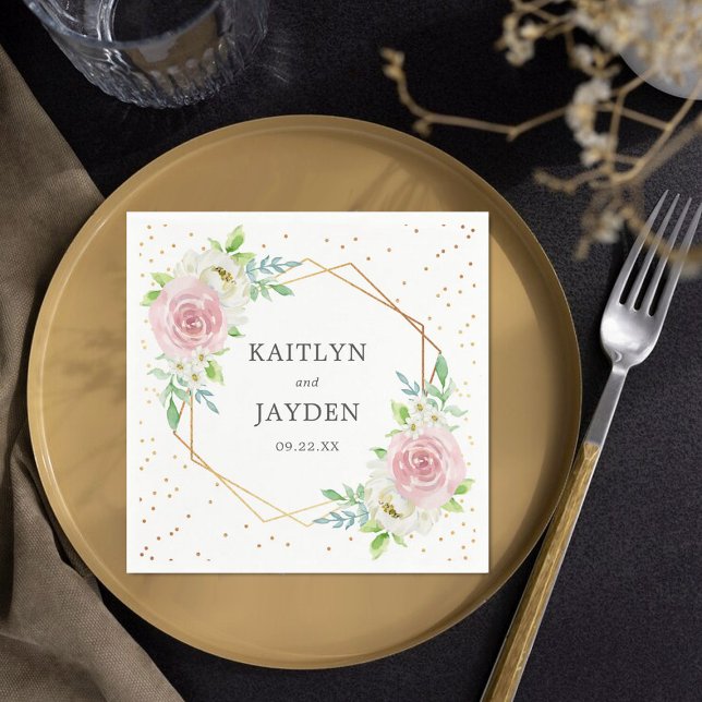 Chic Geometric Gold Foil Floral Wedding Napkin (Creator Uploaded)