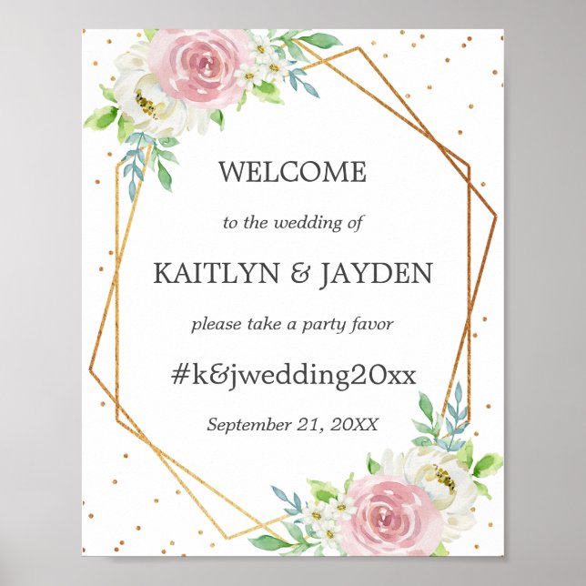 Chic Geometric Gold Foil Floral Wedding Poster (Front)