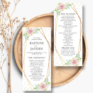 Chic Geometric Gold Foil Floral Wedding Program Rack Card