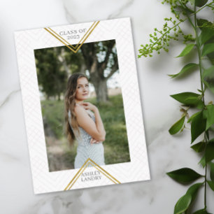 Chic Geometric Gold Frame Photo Graduation Invitation