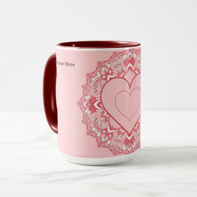 Chic Geometric Heart Mandala Personalised Mug (Front Left)