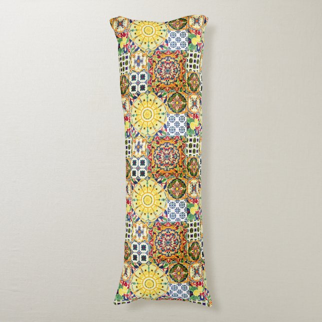 Chic geometric Mediterranean orange tiles Body Cushion (Front Vertical)