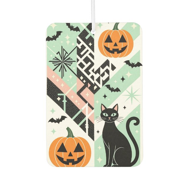 Chic Geometric Pastel Black Cat Pumpkin Halloween Car Air Freshener (Front)