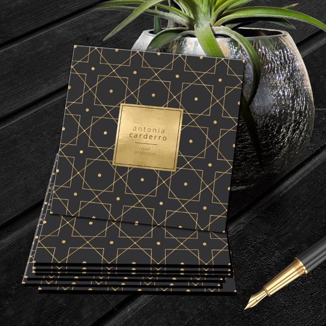 Chic Geometric Pattern Squared Gold/Black ID799 Square Business Card (Creator Uploaded)